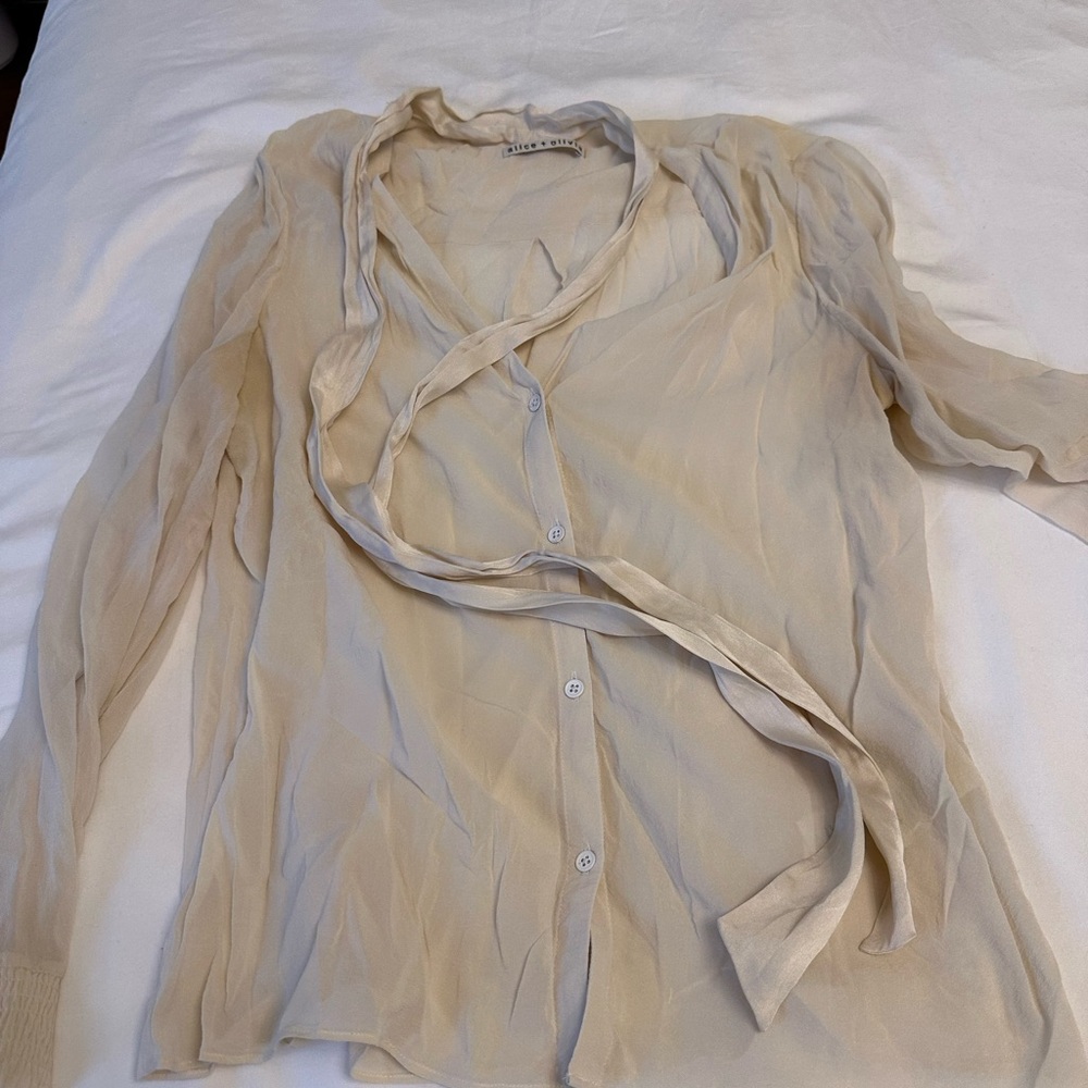 Alice + Olivia Cream sheer blouse with Satin finish